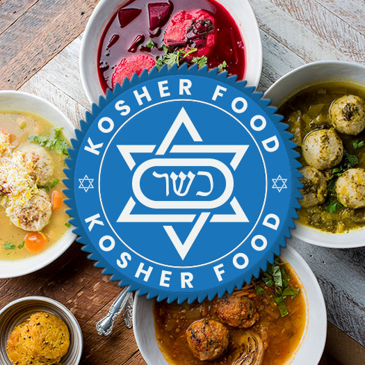 Kosher icon over Kosher foods